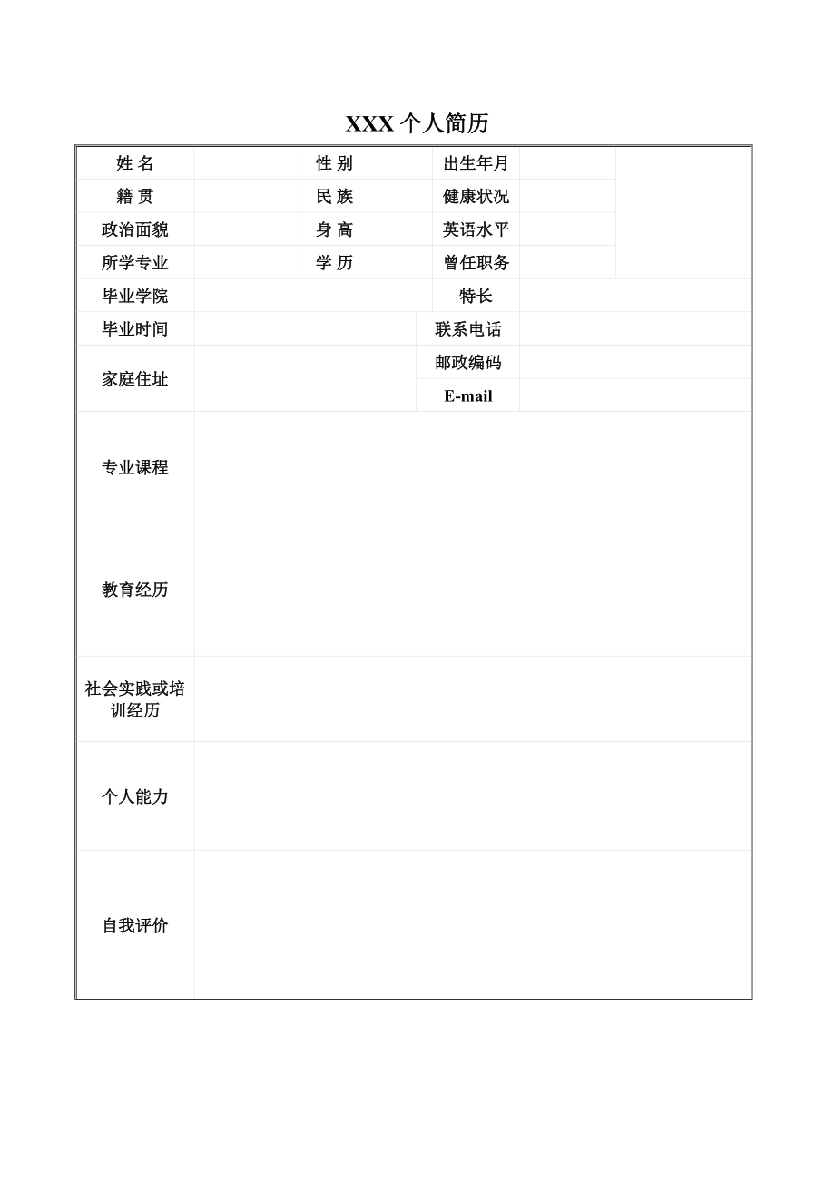 个人简历空白模板下载(个人简历空白表格模板电子版)
